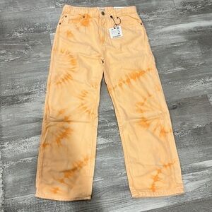 Zara Orange Straight Tie Dye Jeans